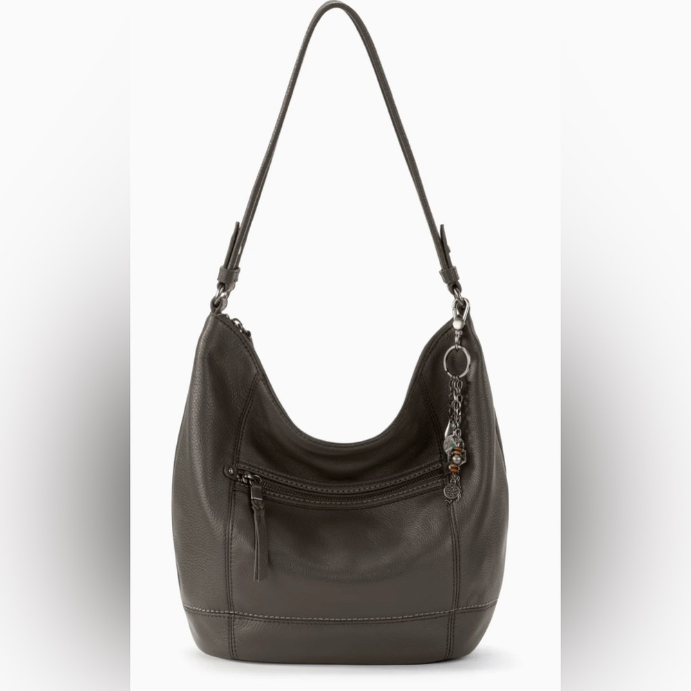 The Sak charcoal gray leather hobo bag